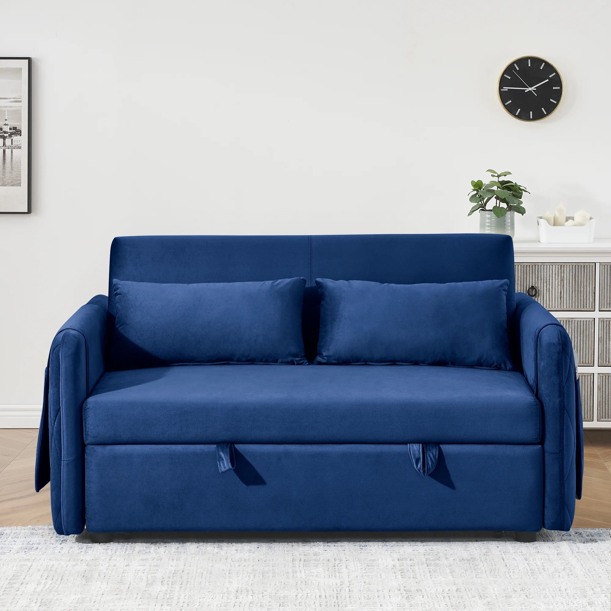 Convertible Sofa Bed, 3 in 1 Sleeper Sofa with 2 Pillows and Adjustable Backrest for Living Room Office, Black