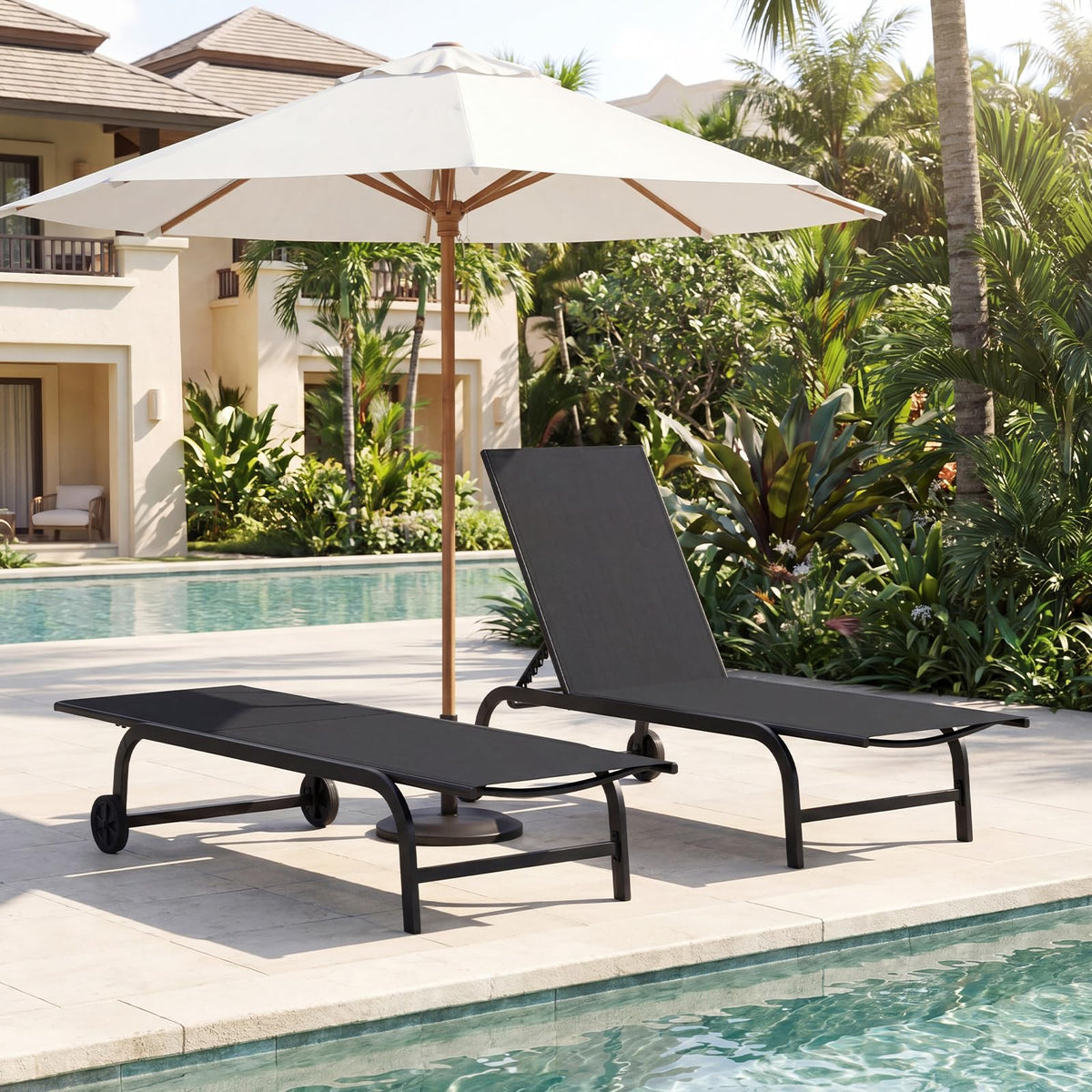 Tangkula Lounge Chair Outdoor 6-Position Recliner Metal Frame  Breathable Fabric (1/2)