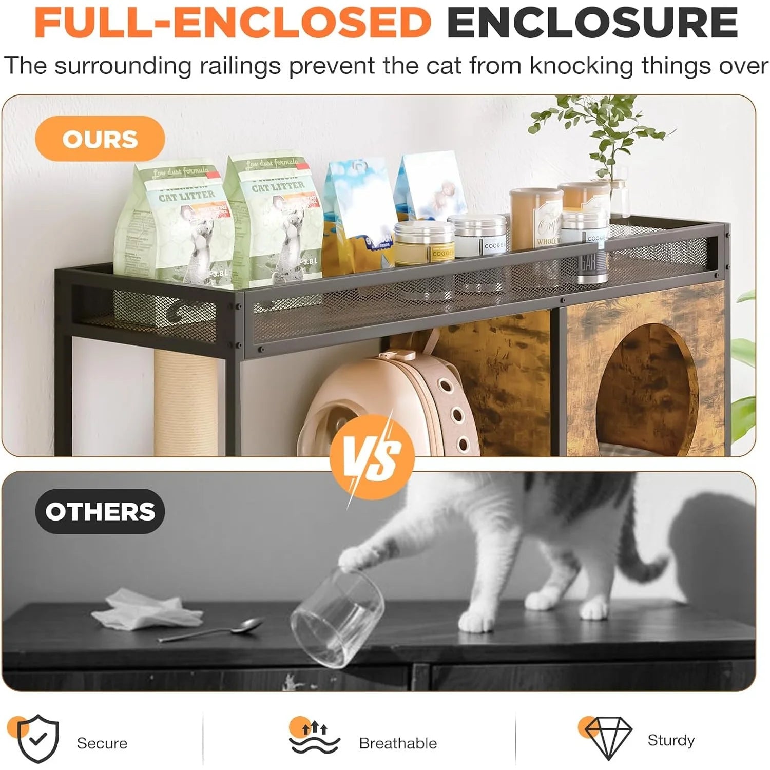 AECOJOY Double Litter Box Enclosure, Wooden Cat Washroom Furniture Hidden with Storage & Doors for 2 Cats