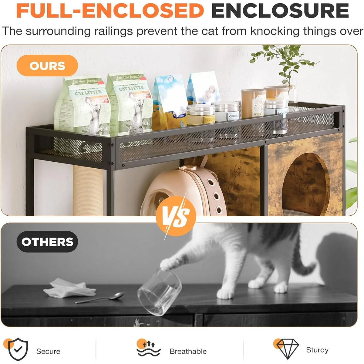 AECOJOY Double Litter Box Enclosure, Wooden Cat Washroom Furniture Hidden with Storage & Doors for 2 Cats