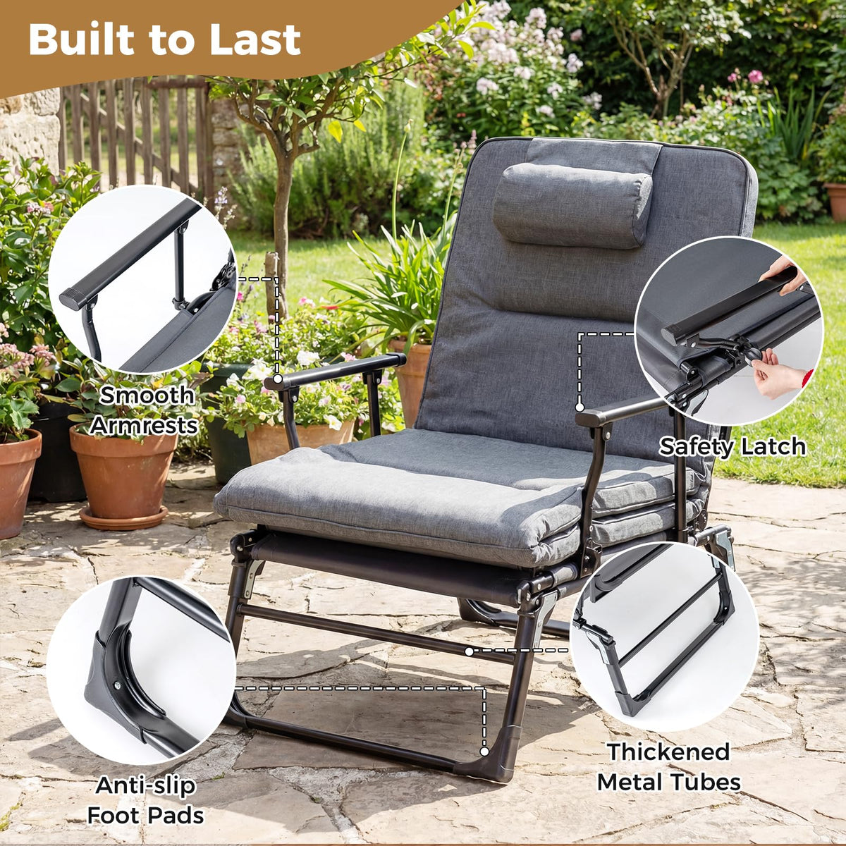 Tangkula 3 in 1 Convertible Lounge Chair Outdoor with Cushion