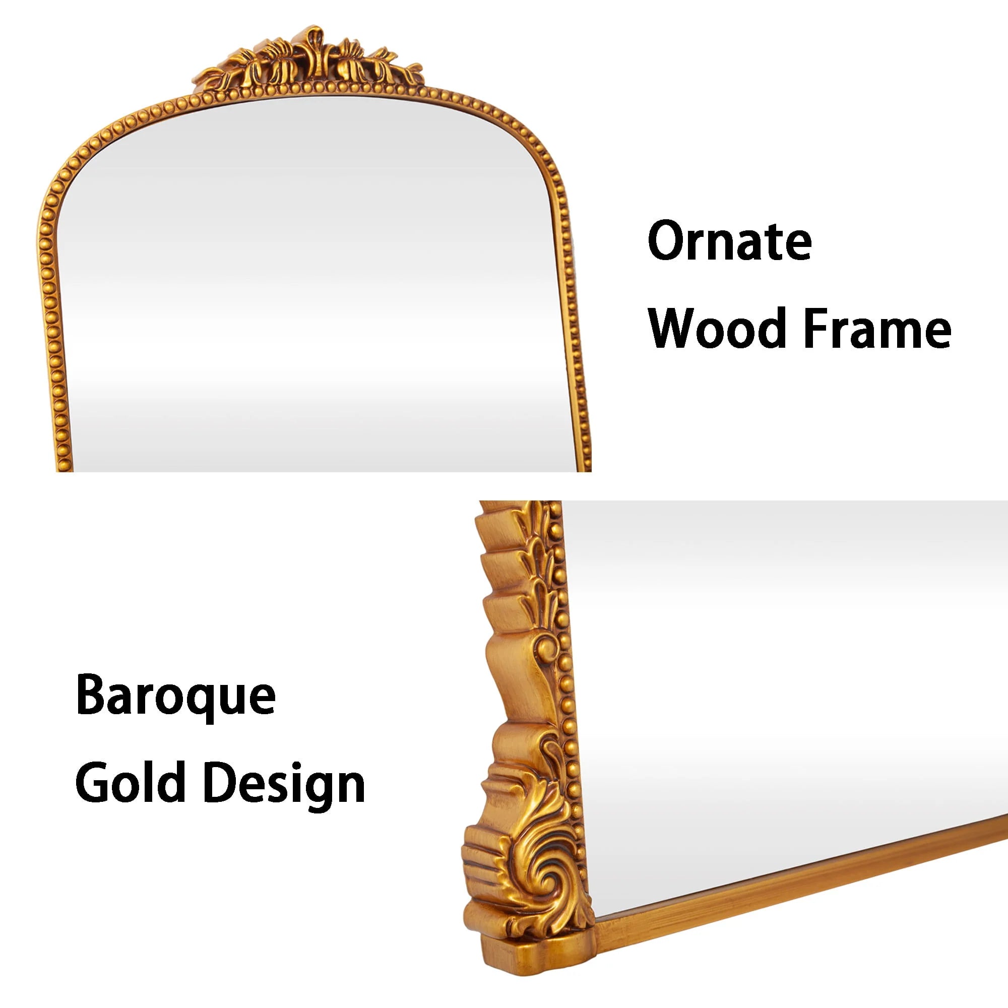 Traditional Baroque Arch Wall Mirror Antique Gold Mirror Wall Decor for Living Room Home 31.5" x 23.6''