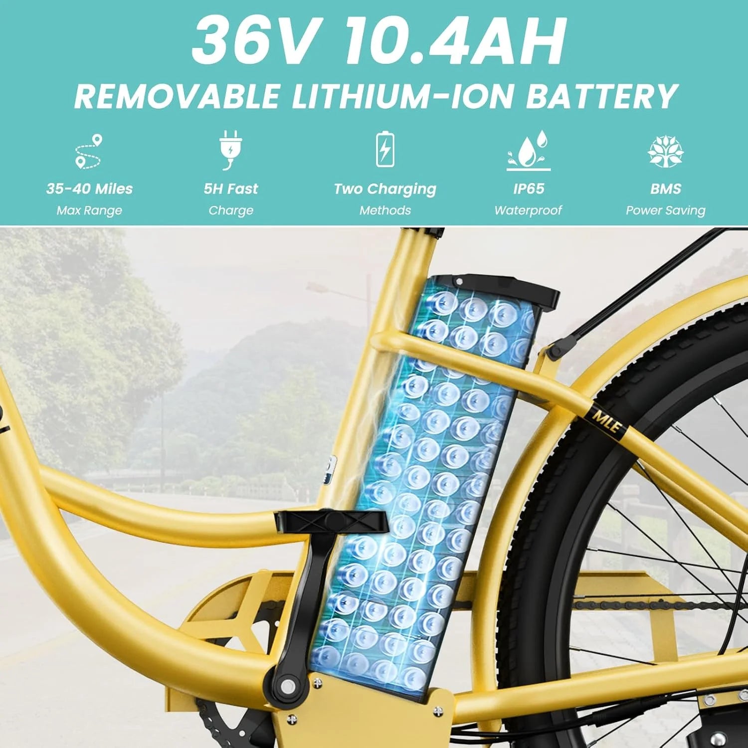 MOONCOOL Electric Bicycle for Adults 350W, 7 - Speed Ebike with 36V 10.4ah Removable Battery， 40 Miles Range, 20 Mph Electric Commuter Bike for Women Men, Certified to UL 2849 by SGS