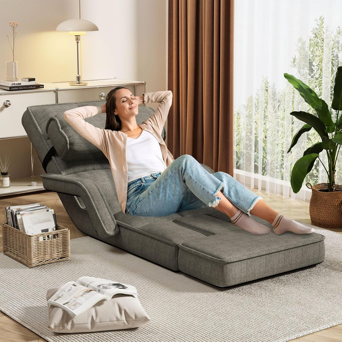 AECOJOY Floor Chair, Padded Folding Gaming Chair with 14-Level Adjustable Backrest, Portable Lazy Sofa