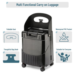 Fridtrip 20 in Carry on TSA Lock Luggage with Foldable Seat for Kids& Adult, Lockable Spinner Wheels Free Luggage Cover and Safety Seatbelt Travel Suitcase
