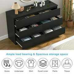 Kadyn Modern 6 Drawer Dresser Wood Cabinet, Dresser for Bedroom, Kitchen Storage Cabinet with Drawers, Chest of Drawers(Black)