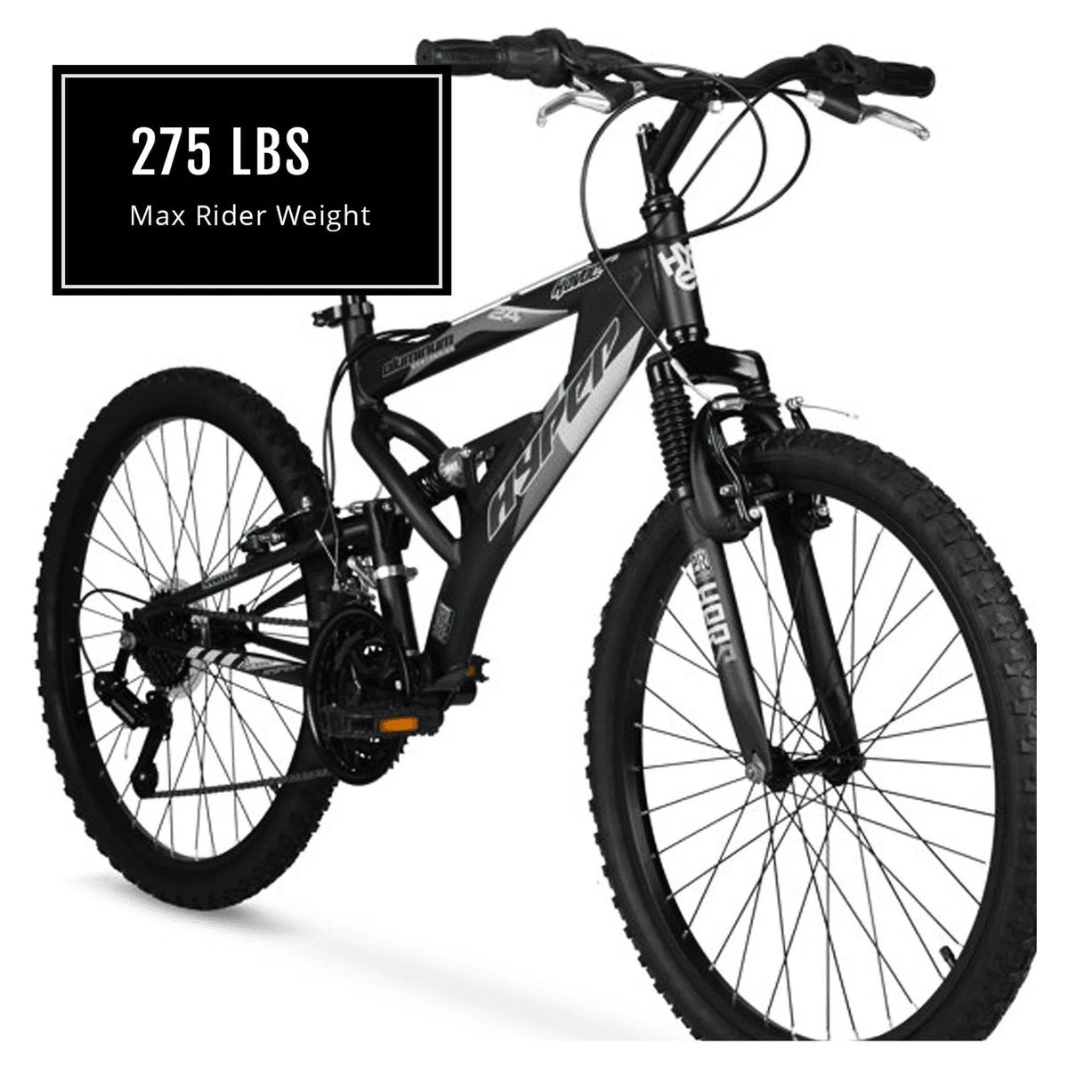 24" Hyper Bicycles Havoc Mountain Bike, Youth/Adult, Recommended Ages 10 - 14 Years Old, Black