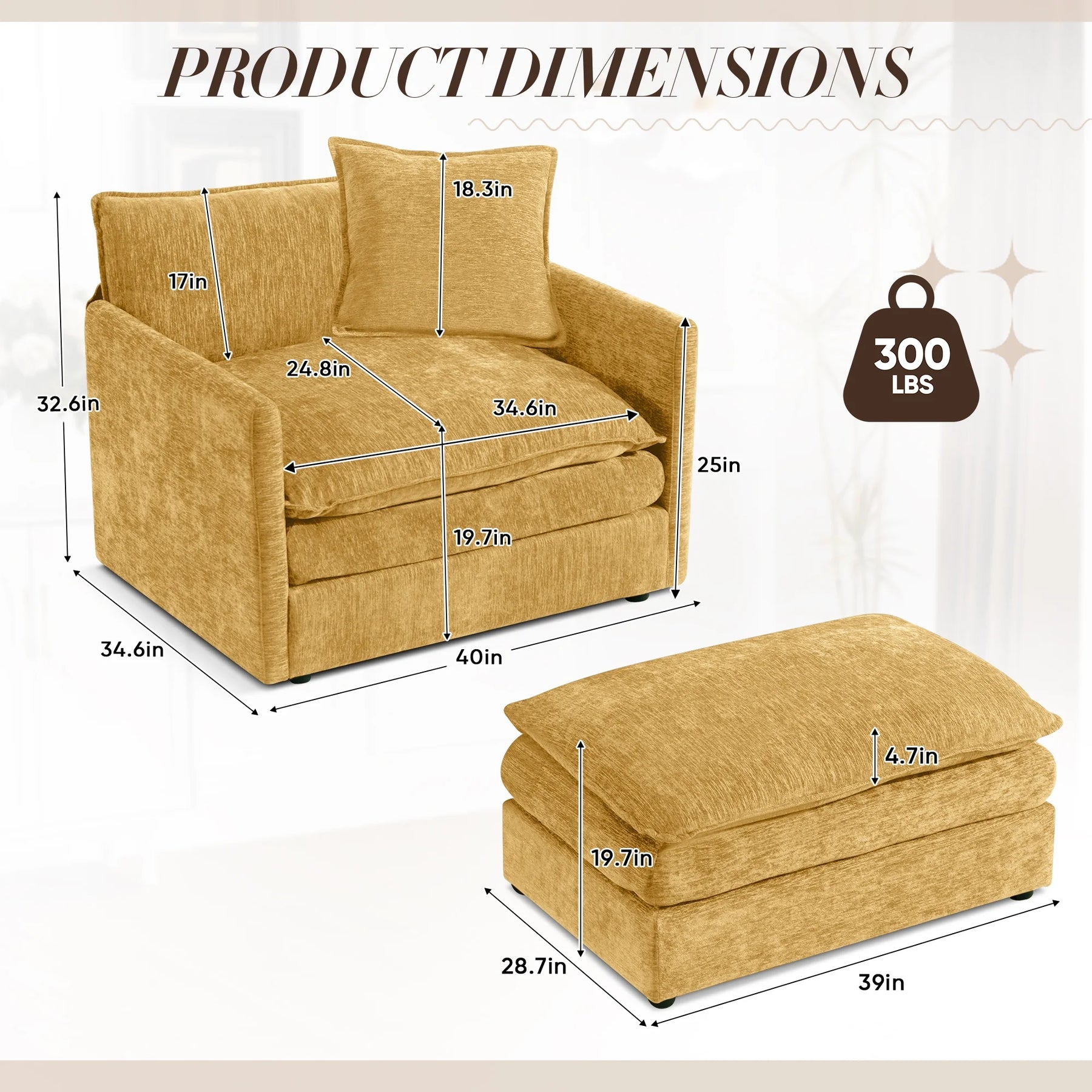 Muumblus Oversized Lounge Chair with Ottoman, Cloud Accent Armchair for Living Room, Beige Chenille