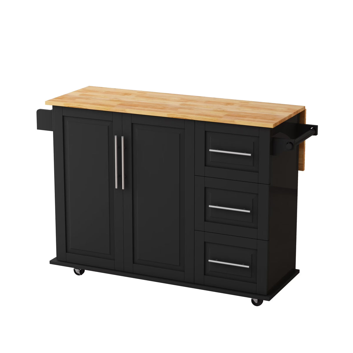 Movable Kitchen Island Cart with 2 Door Cabinet, 2 Drawers and Drop Leaf Top, Island Table with Spice Rack, Towel Holder, Wine Rack and Wheels, Kitchen Storage Cabinet, White