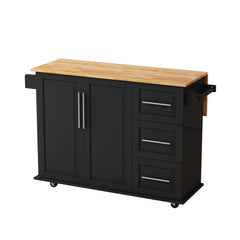 Movable Kitchen Island Cart with 2 Door Cabinet, 2 Drawers and Drop Leaf Top, Island Table with Spice Rack, Towel Holder, Wine Rack and Wheels, Kitchen Storage Cabinet, White