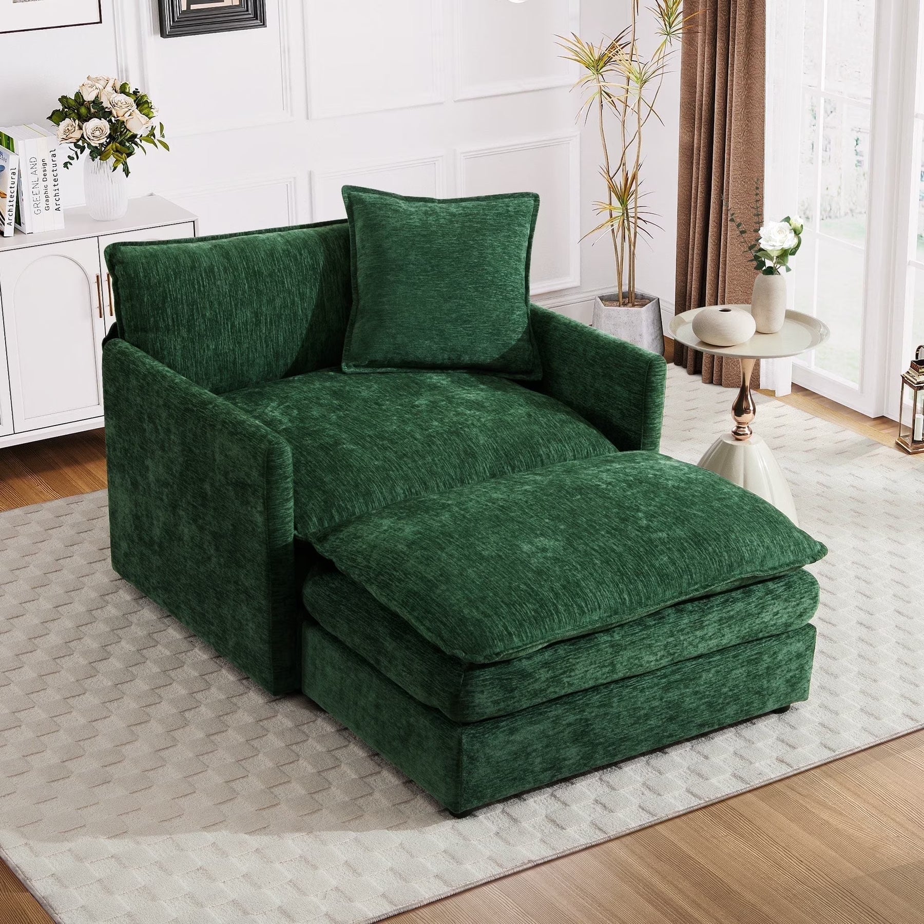 Muumblus Oversized Lounge Chair with Ottoman, Cloud Accent Armchair for Living Room, Beige Chenille