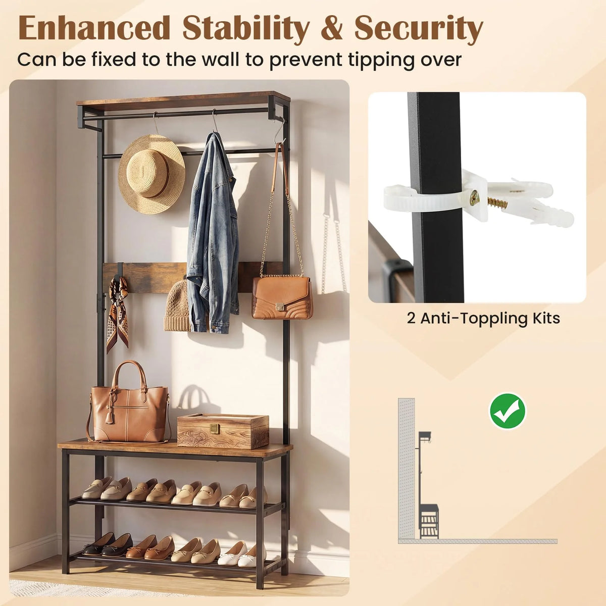 Tangkula Hall Tree with Bench and Shoe Storage