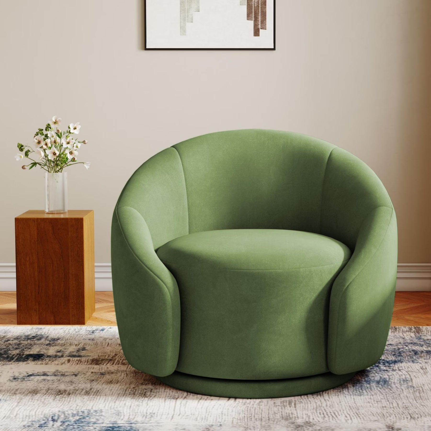 360 Swivel Accent Chair for Living Room, Boucle Barrel Armchair Single Sofa Chair Reading Chair, Sage Green