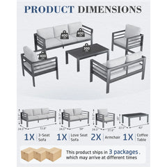 AECOJOY Aluminum Patio Furniture Set, 5 Pieces Outdoor Sectional Sofa Set, Light Gray