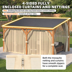 AECOJOY 16x10 Outdoor Wooden Pergola Gazebo with Curtains and Netting for Patio