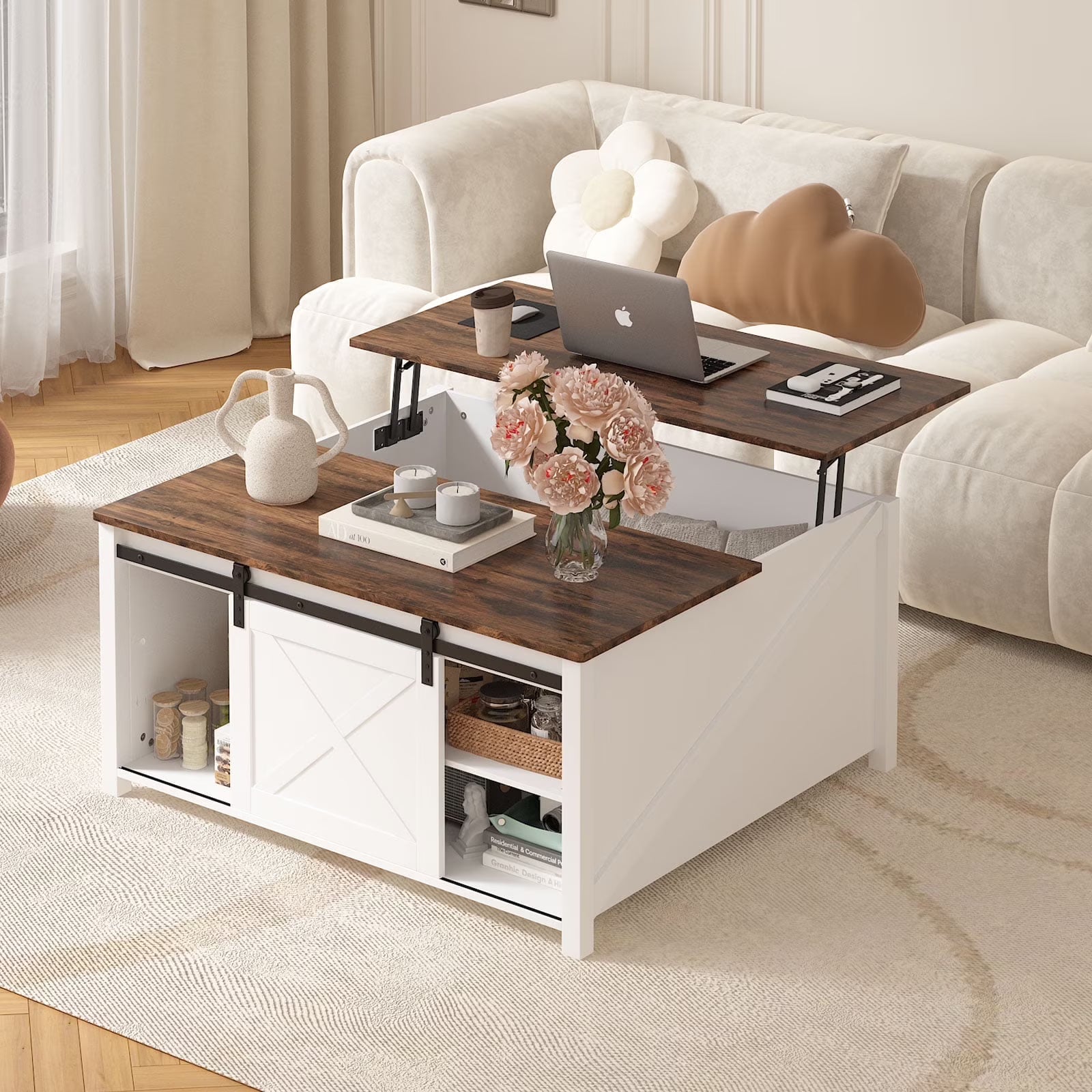Waleaf Wooden Coffee Table, Lift Top Coffee Table with Large Hidden Storage Shelf for Living Room