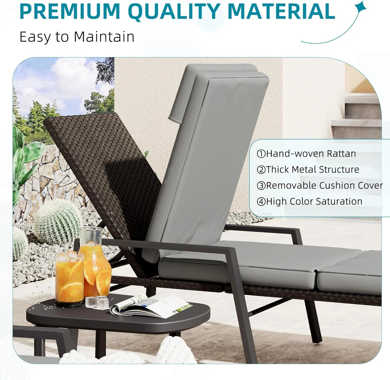 AECOJOY Chaise Lounge Chairs for Outside Set of 2, Adjustable Wicker PE Rattan Patio Pool Recliner Chair with Removable Cushion