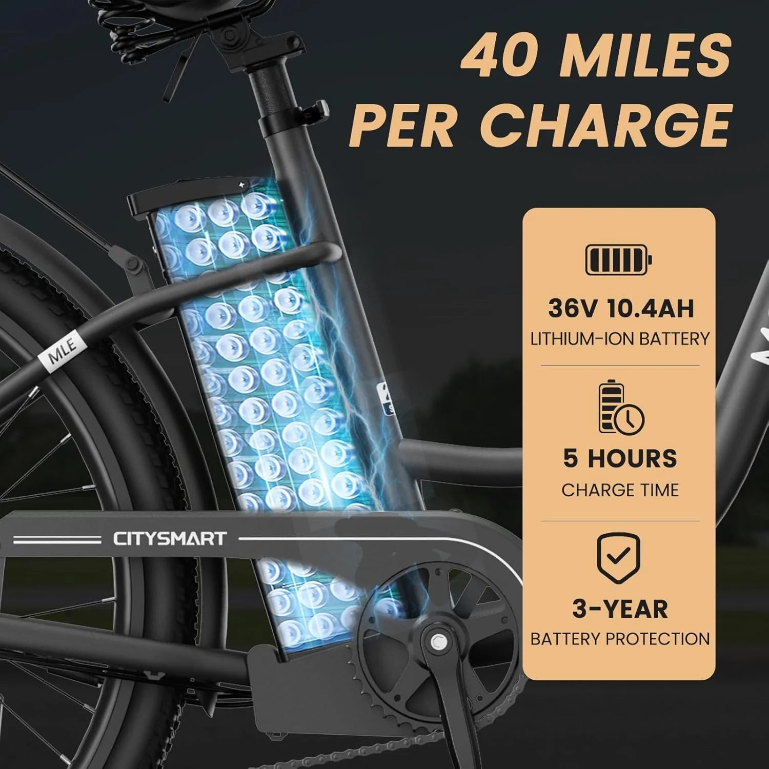 MOONCOOL Electric Bicycle for Adults 350W, 7 - Speed Ebike with 36V 10.4ah Removable Battery， 40 Miles Range, 20 Mph Electric Commuter Bike for Women Men, Certified to UL 2849 by SGS