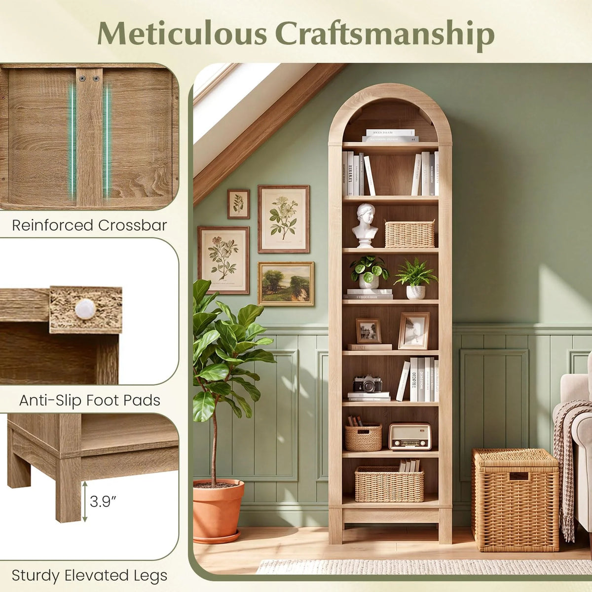 Tangkula 71" Tall Arched Bookcase for Living Room