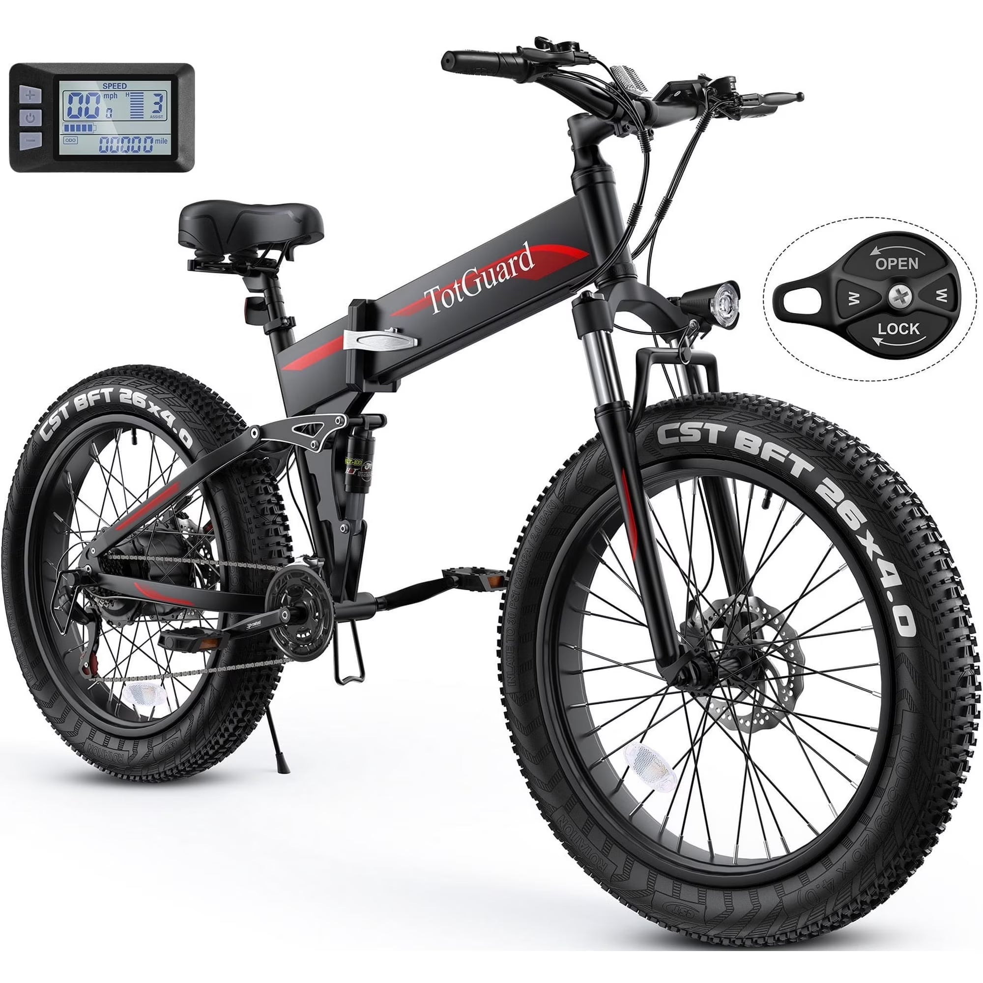 Totguard 26"x4" Electric Bike, Fat Tire 500W Ebike, Foldable Electric Bicycles E Bikes for Adults Electric 48V 10ah Battery, Dual Shock Absorber, Lockable Fork UL2849