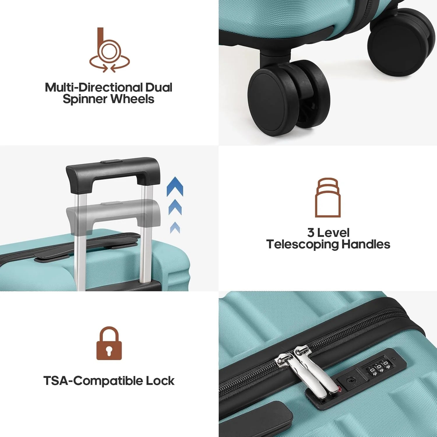 MIUSSE Luggage Sets 3 Piece, 20 in Carry on Luggage with Wheels, 100% PC Hardshell Suitcase with TSA Lock, Carry on Suitcases Airline Approved with Travel Backpack for Men Women