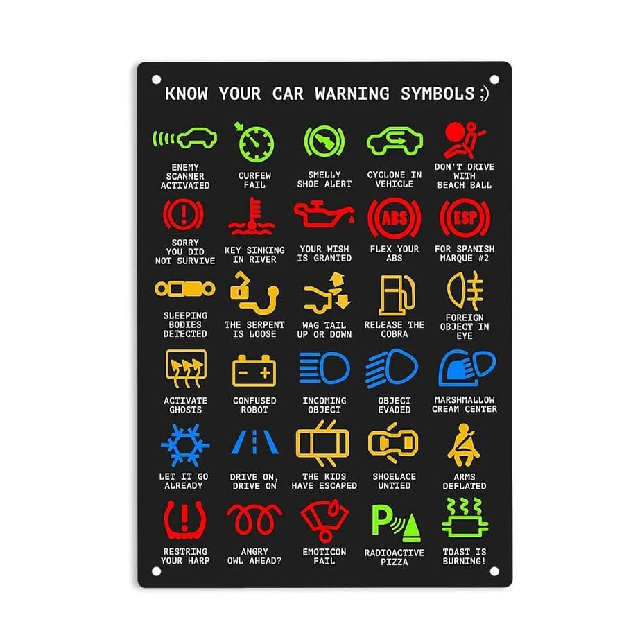 ERMUHEY Know Your Car Warning Lights Mechanics Funny Sarcastic Sign Metal Tin Signs, Poster Home Office Restaurants Bedroom Outdoors Man Cave Wall