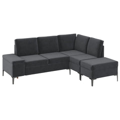 AECOJOY 87" Sectional Couch with Ottoman, Convertible Corner Couches with Armrest Storage, Black