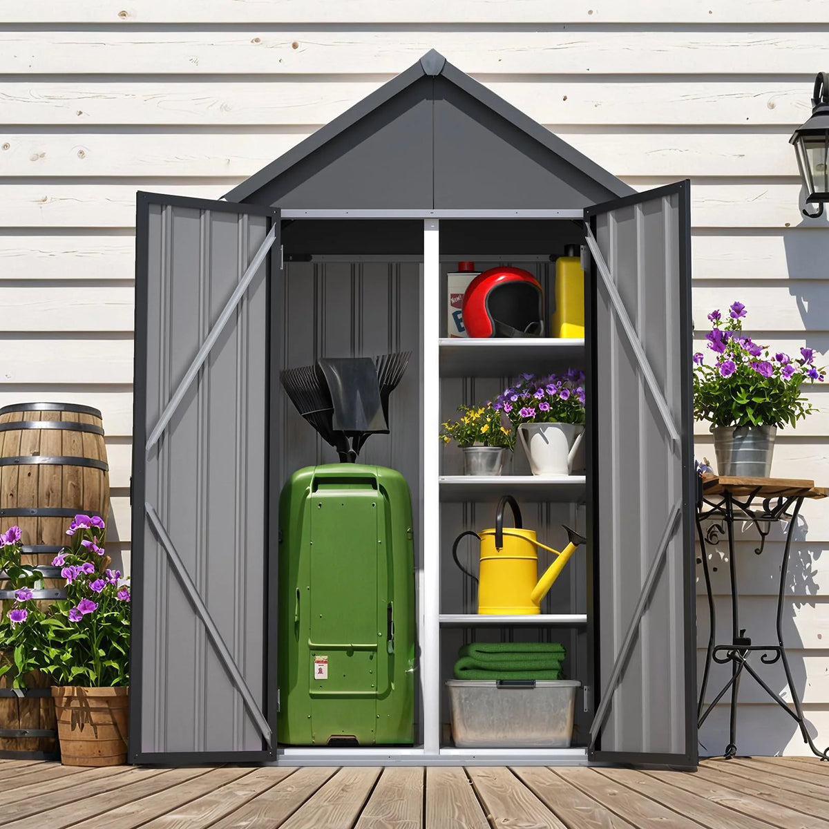 AECOJOY Outdoor Storage Cabinet Waterproof with Shelves, Vertical Tall Sheds Cabinet