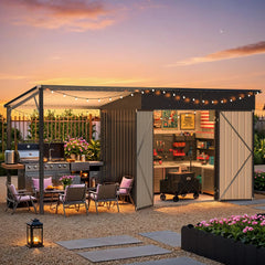 AECOJOY 6'x14' Outdoor Open-Sided Storage Shed with Attached Hardtop Metal Pergola