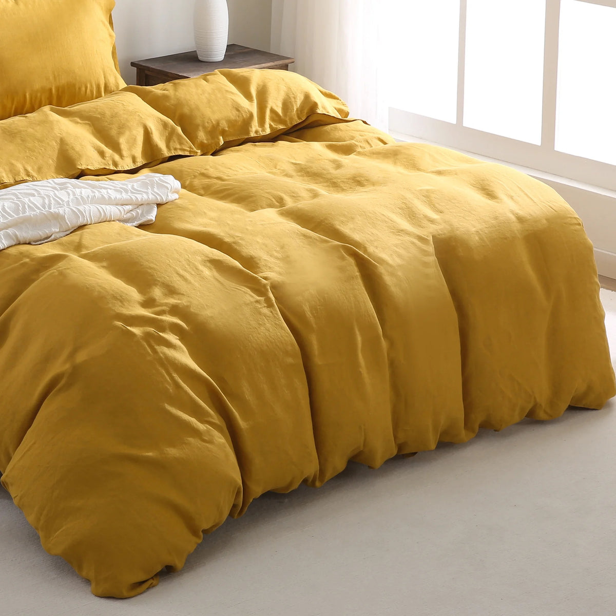 100% Pure Linen Duvet Cover with Button Closure and Corner Ties Soft & Breathable - Natural Full/Queen