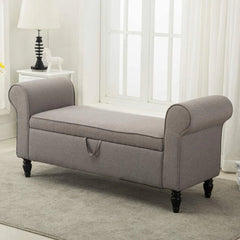 Andeworld Storage Bench with Arms Upholstered Bench Settee for Bedroom Living Room Gray