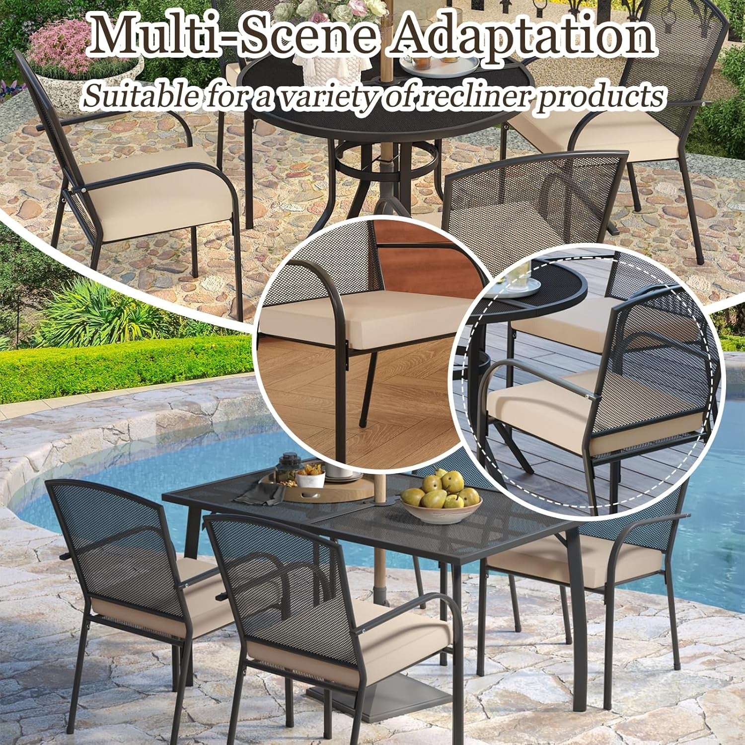 AECOJOY Outdoor Chair Cushions, 19 x 19 x 3 Inch Seat Cushions for Patio Furniture, Splashproof & Fade Resistant, Beige&Dark Grey