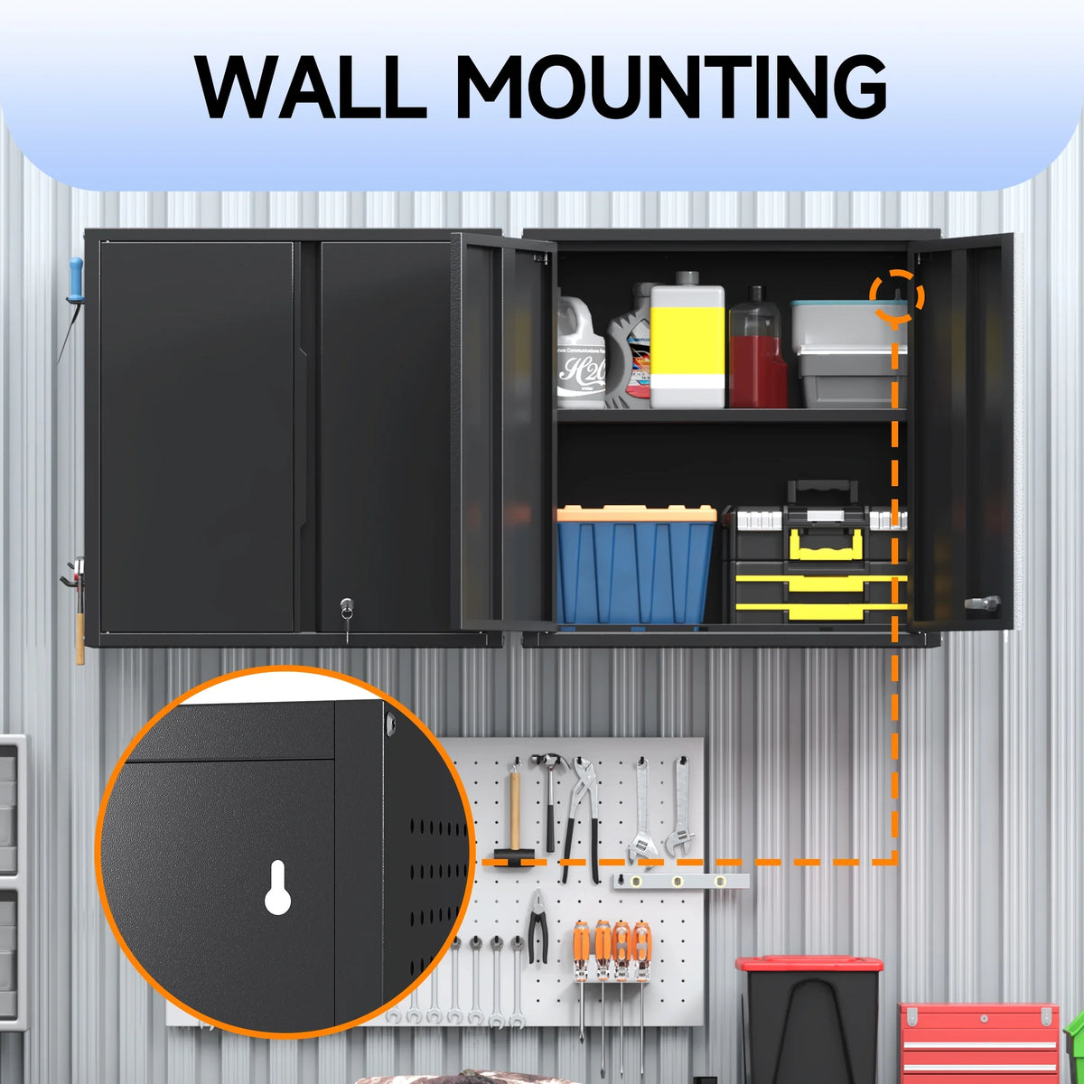 Topass Metal Wall Cabinet with Lockgarage Storage Cabinet, Wall - Mounted Utility Cabinet with Adjustable Shelf & Locking Doors for Workshop, Laundry Room, or Home Office - Easy Assembly, Black