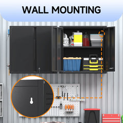 Topass Metal Wall Cabinet with Lockgarage Storage Cabinet, Wall - Mounted Utility Cabinet with Adjustable Shelf & Locking Doors for Workshop, Laundry Room, or Home Office - Easy Assembly, Black