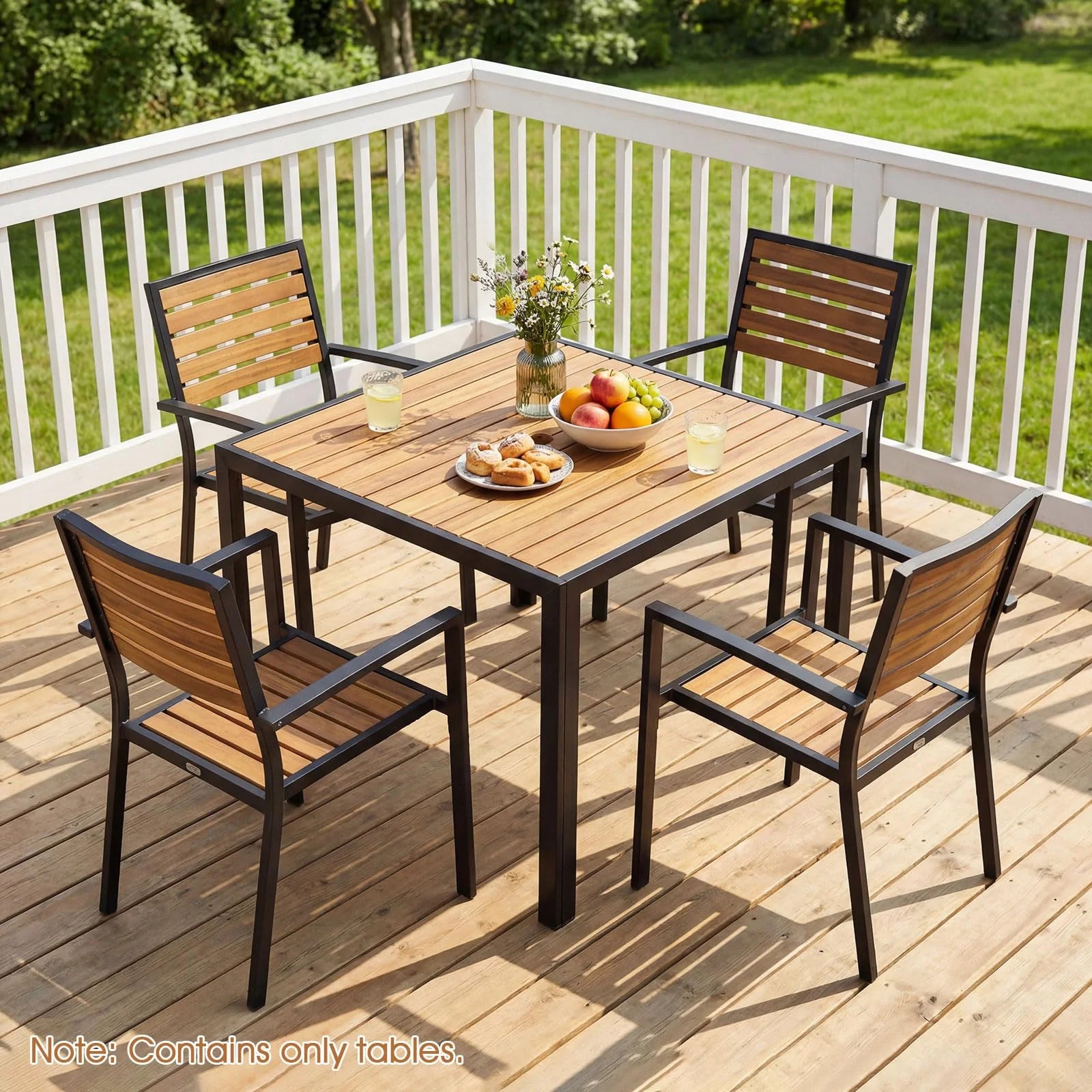 Tangkula 36" Square Acacia Wood Patio Dining Table 1.97" Umbrella Hole and Heavy Duty Metal Frame