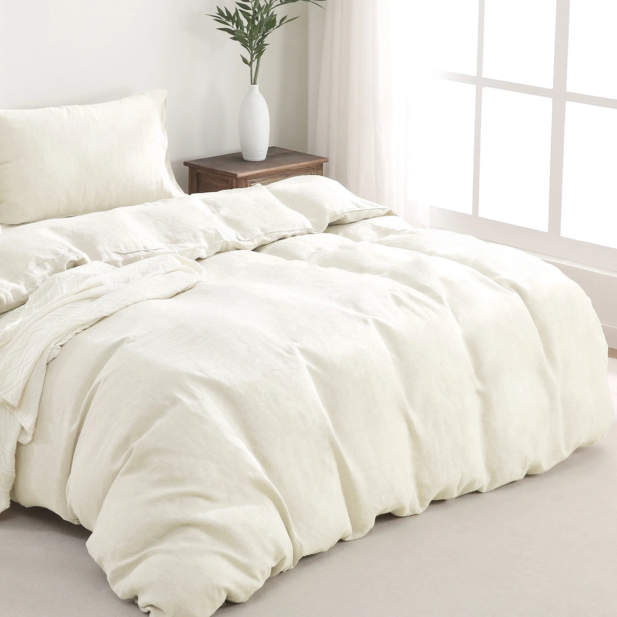 100% Pure Linen Duvet Cover with Button Closure and Corner Ties Soft & Breathable - Natural Full/Queen
