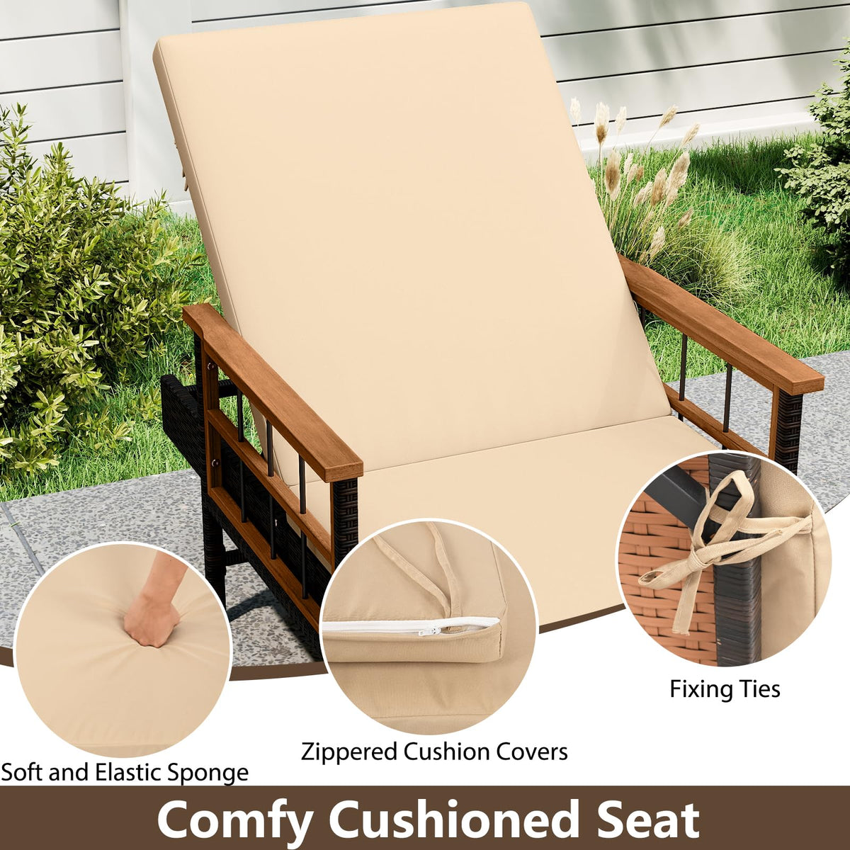 Tangkula Lounge Chair Outdoor with Soft Cushions for Outside