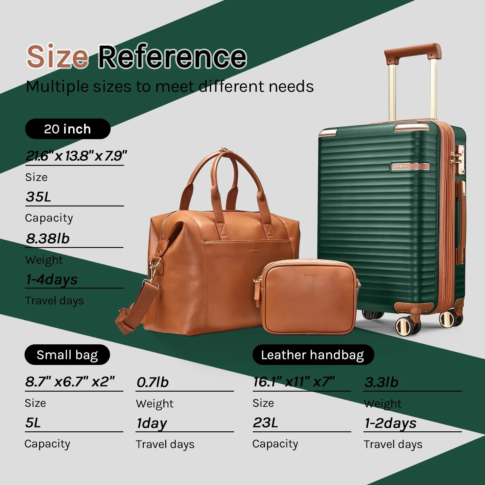 Joyway 3 - Piece Carry - on Luggage Set with Swivel TSA Lock and Leather Carry Bag