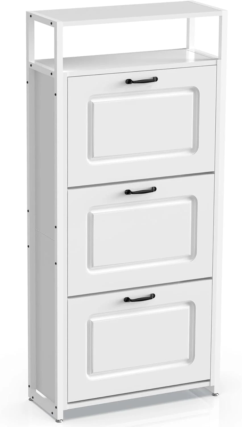 HAIOOU Shoe Storage Cabinet, Wood Shoe Cabinet with Adjustable Shelf for Entryway with 3 Flip Drawers, Rustic Brown