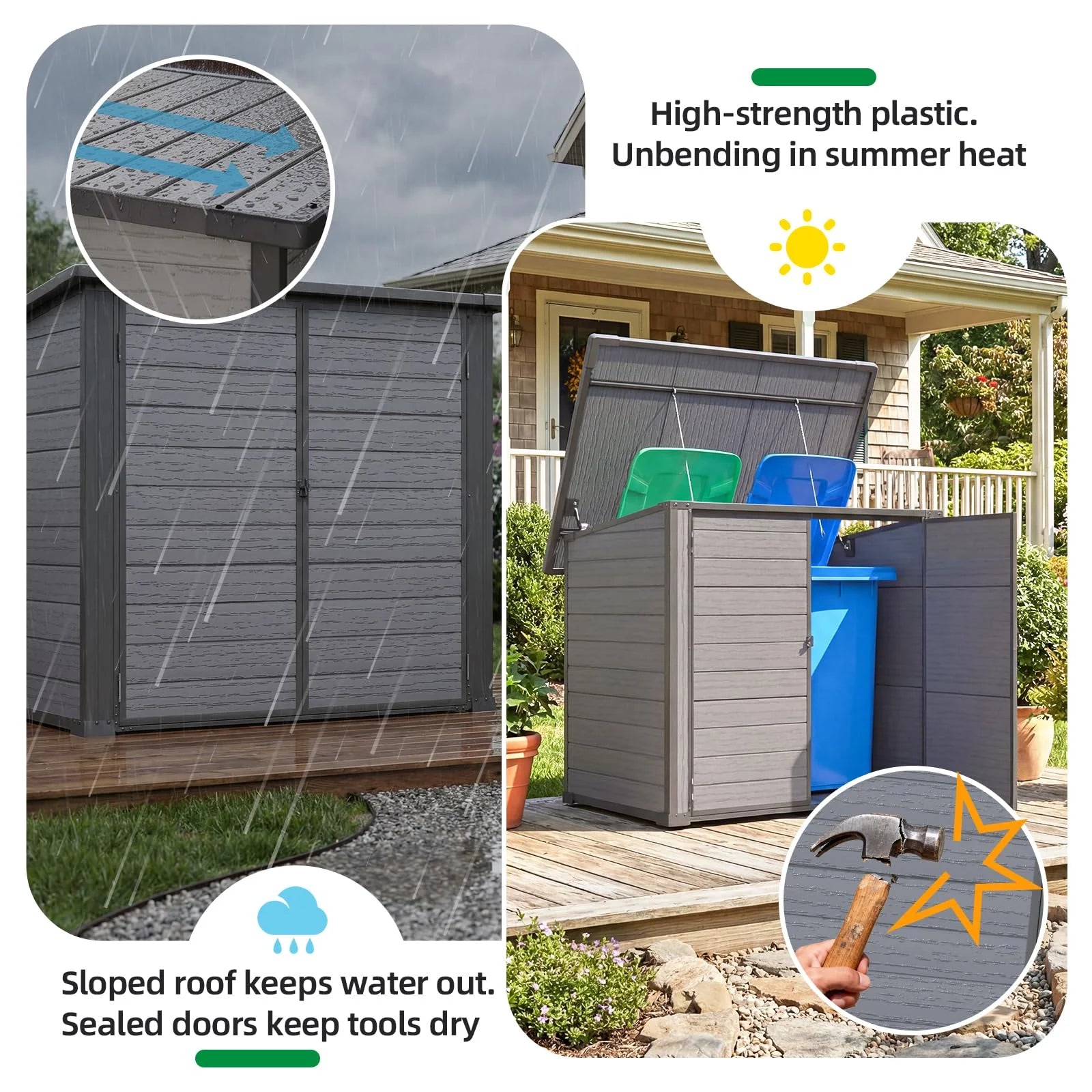 AECOJOY Resin Outdoor Trash Can Storage Shed, Plastic Garbage Can Shed for 2 Cans