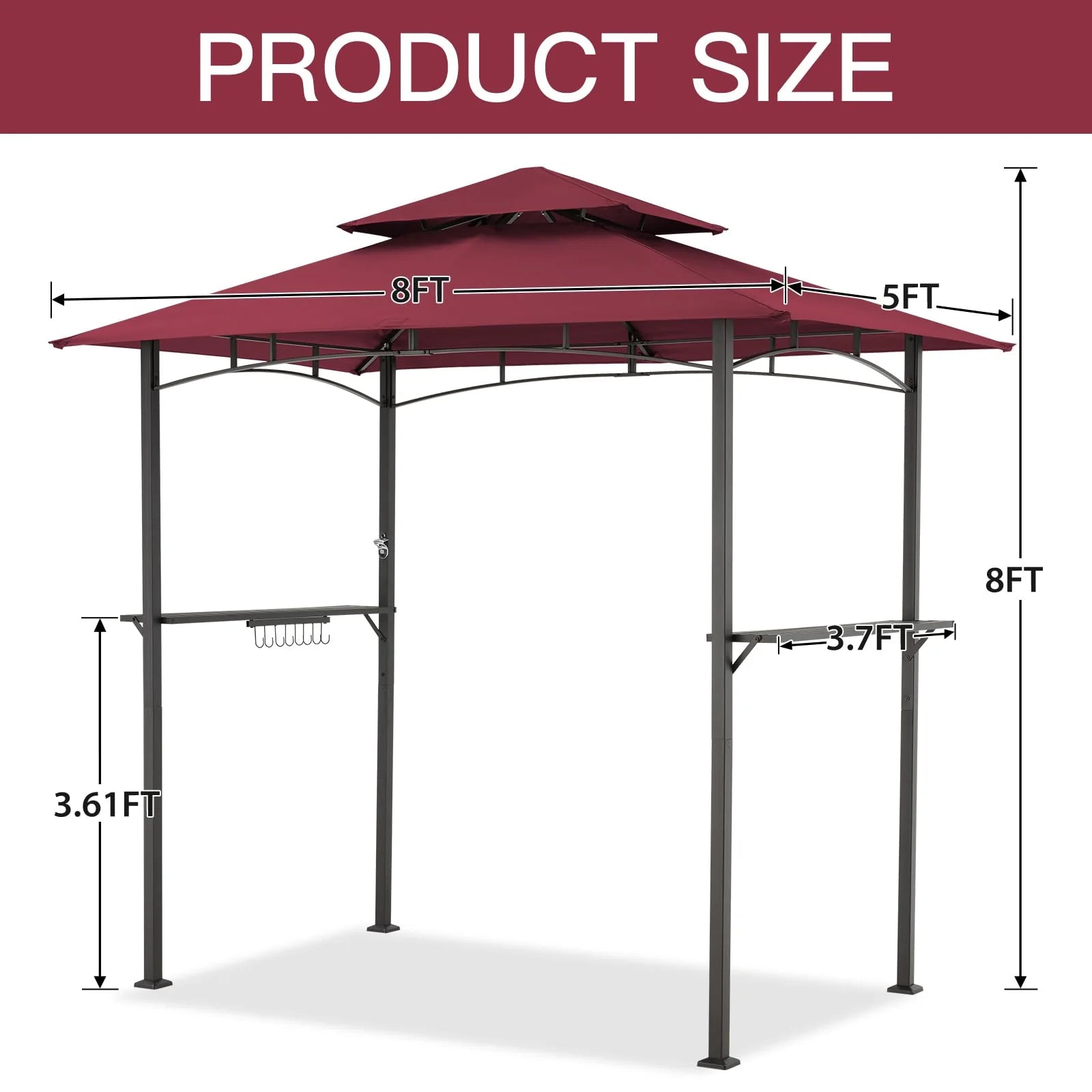 AECOJOY Grill Gazebo 8’x 5’ Outdoor Patio Backyard BBQ Grill Shelter, Red