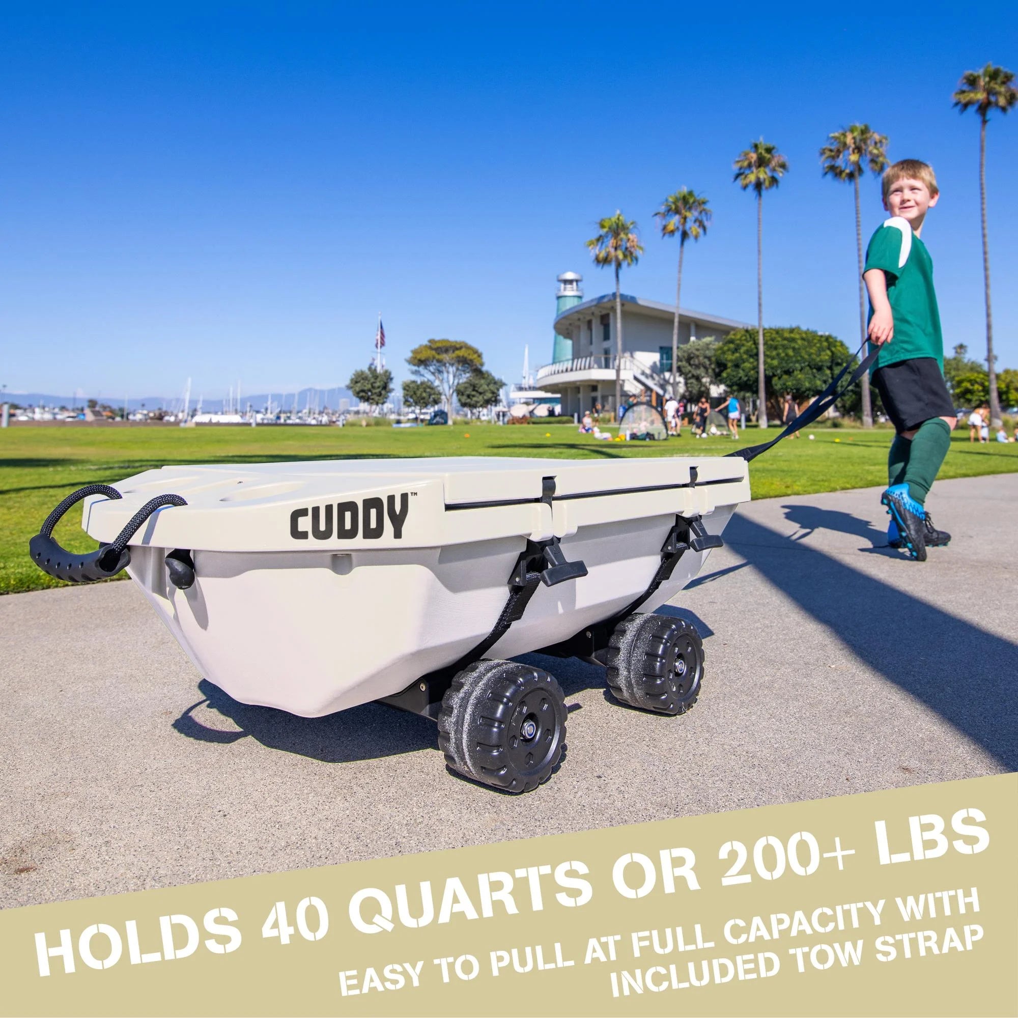 Cuddy 40 QT Floating Cooler and Dry Storage Vessel with Cuddy Crawler Wheel Kit - Navy