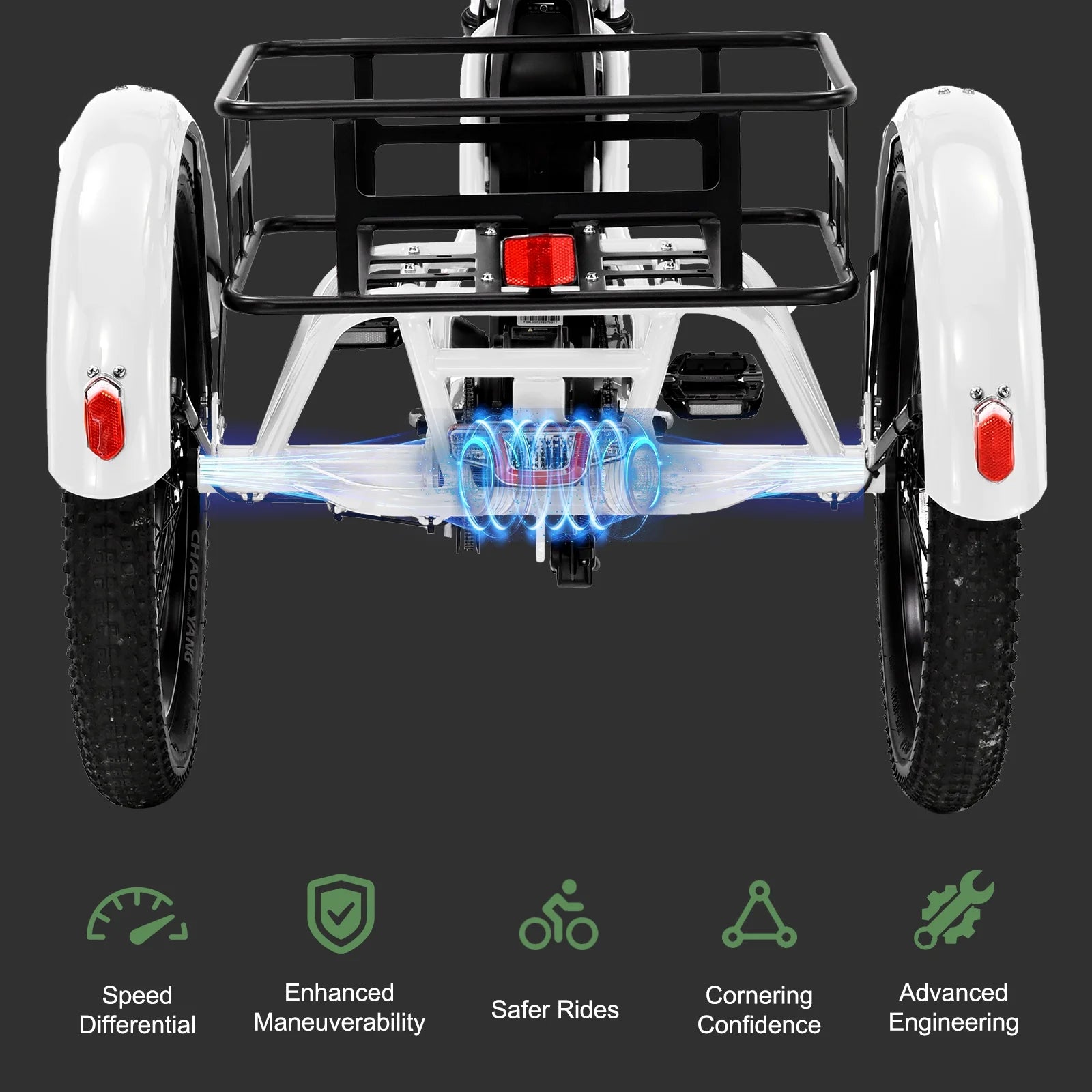 ABORON 3.0 Fat Tire Electric Trike for Senior Foldable E - Bike, 500W Motorized Tricycle Adult 20" Folding 3 Wheel Electric Commute Bike Trike W/48V Battery and Storage Baskets