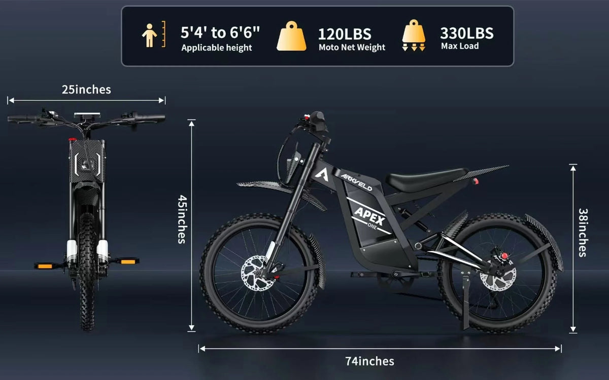 Arkveld Electric Bike for Adults, Peak - 3000W, Max 40MPH and 80miles Electric Motorcycle, 25" Fat Tire Dirt Bike, APEX1 7 - Speed E - Bike，white