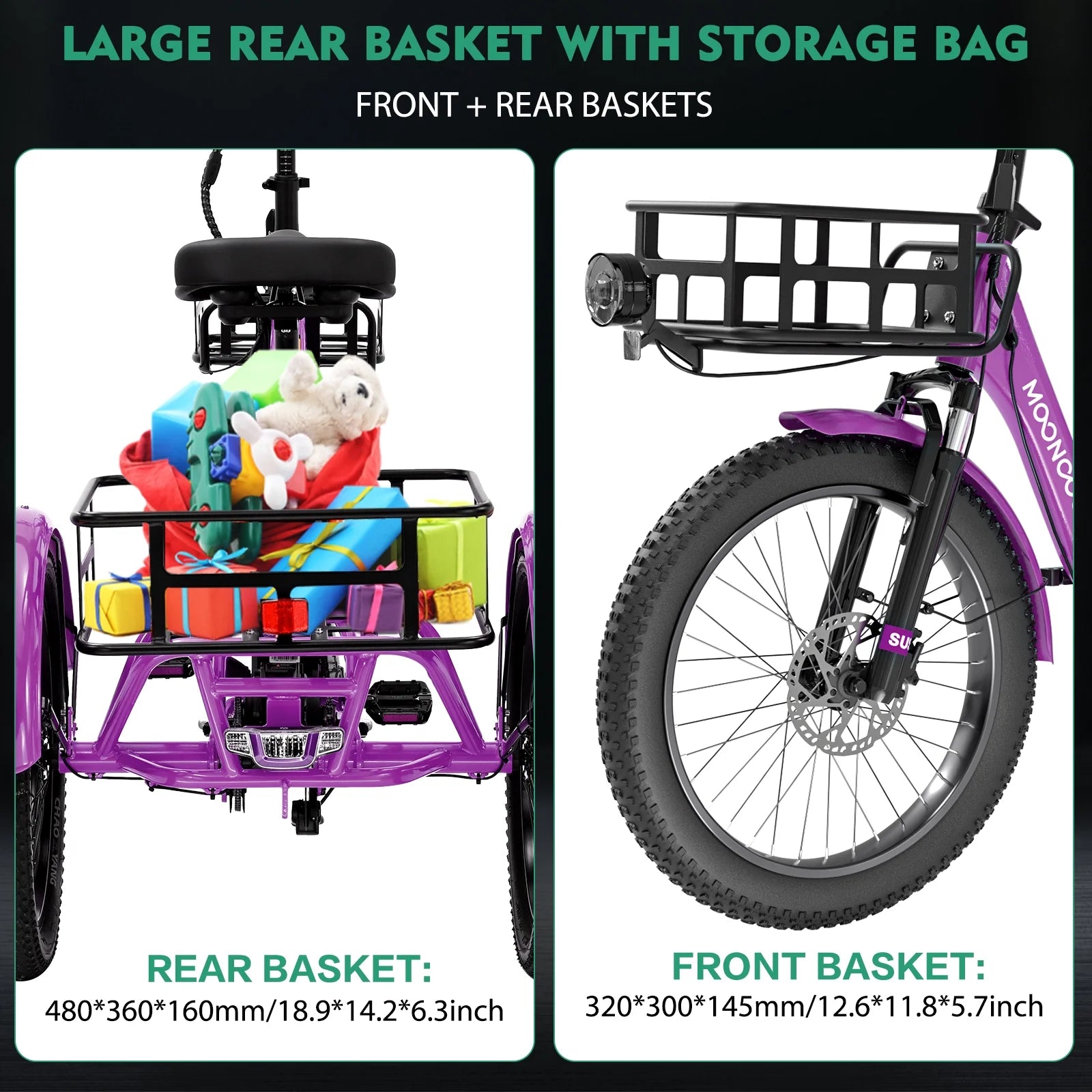 ABORON 3.0 Fat Tire Electric Trike for Senior Foldable E - Bike, 500W Motorized Tricycle Adult 20" Folding 3 Wheel Electric Commute Bike Trike W/48V Battery and Storage Baskets