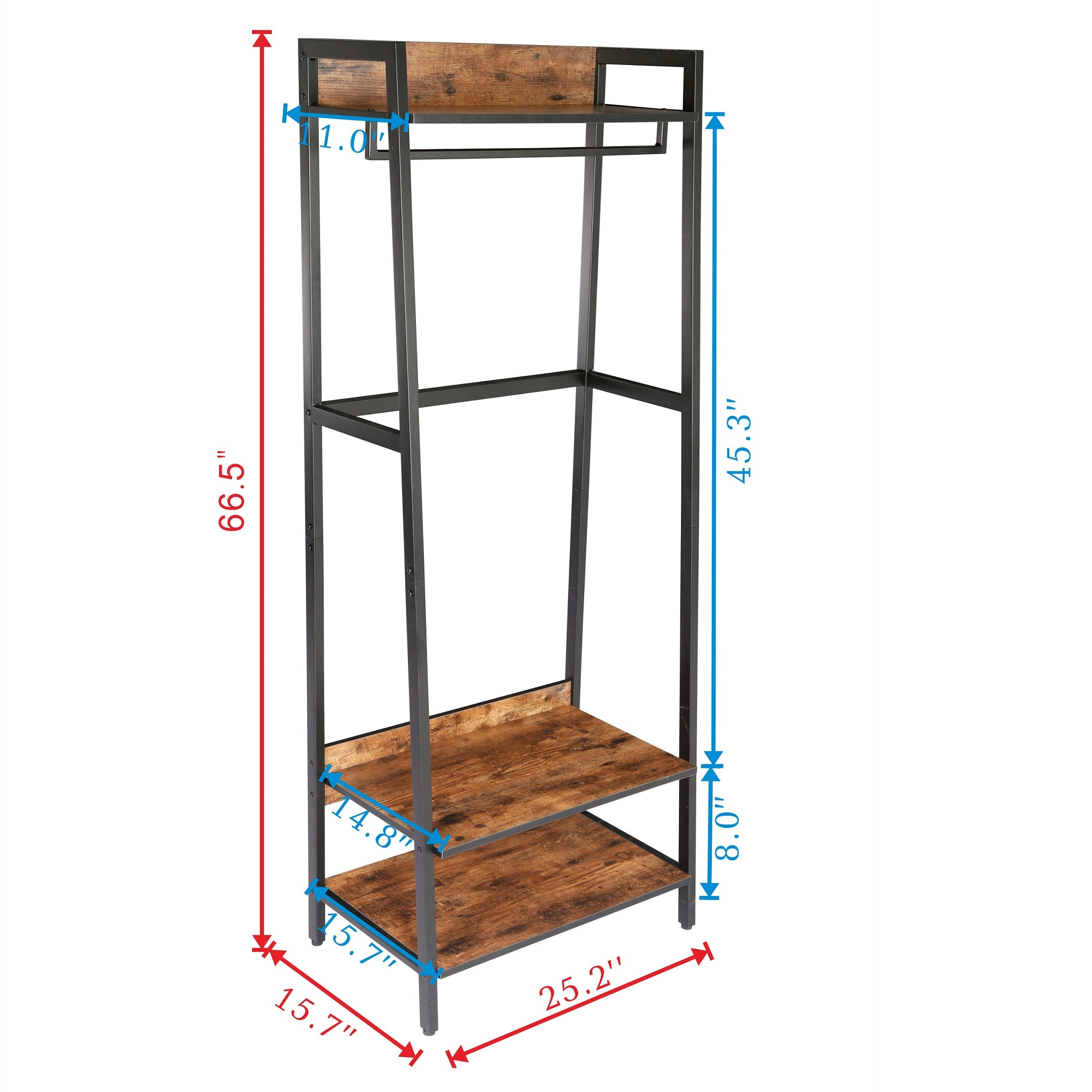 JJS 33" Entryway Coat Rack, Industrial Rustic Hall Tree Shoe Bench with Storage Drawers and Shelf for Hallway, Wood Look Accent Furniture with Metal Frame, Rustic Brown