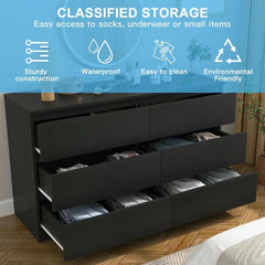 Kadyn Modern 6 Drawer Dresser Wood Cabinet, Dresser for Bedroom, Kitchen Storage Cabinet with Drawers, Chest of Drawers(Black)