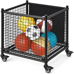 AECOJOY Ball Cart Storage, Rolling Basketball Bin with Wheels for Garage, School, Gym, Sports Equipment and Toy Organizer, Medium