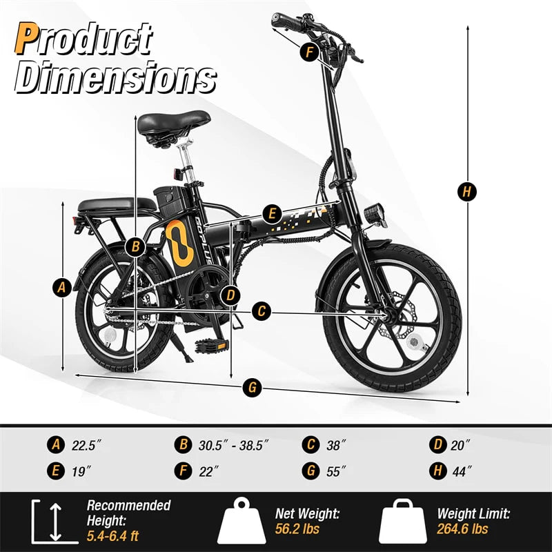 16" Folding Electric Bike with 500W Brushless Motor, 20 MPH, 37-Mile Range, Removable Battery & Dual Disc Brakes, Mini E-Bike for City Commuting