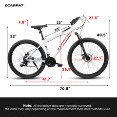 27" Mountain Bike, 21 - Speed Dual Disc Brakes with Aluminum Frame - Black